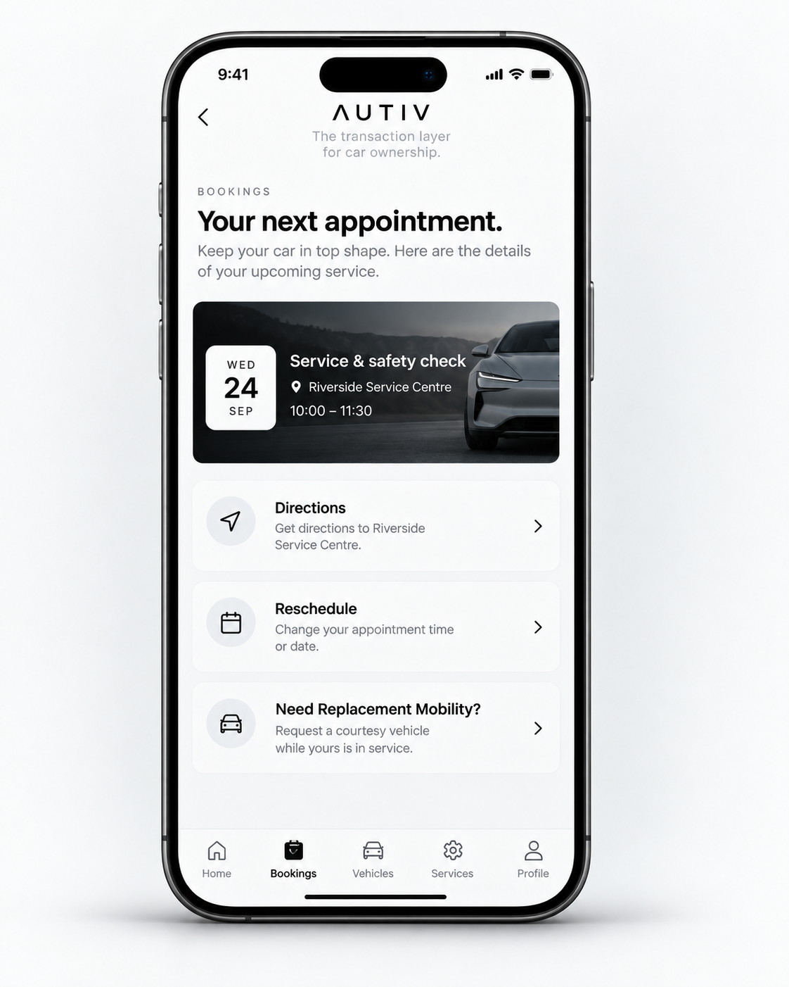 AUTIV booking screen